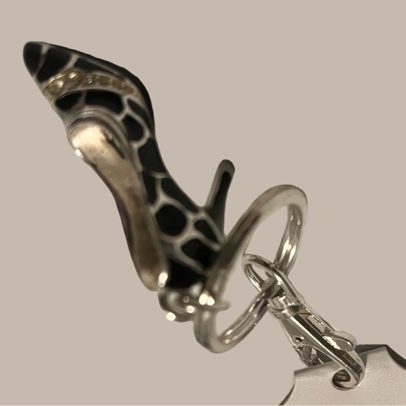 Leopard & Rhinestone High Heel Purse-Charm - Keyring Black Silver Champagne NWT - Picture 8 of 11